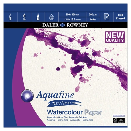Альбом-склейка для акварели Daler-Rowney Aquafine, 12 листов, размер 35х35 см, плотность 300 г/м2