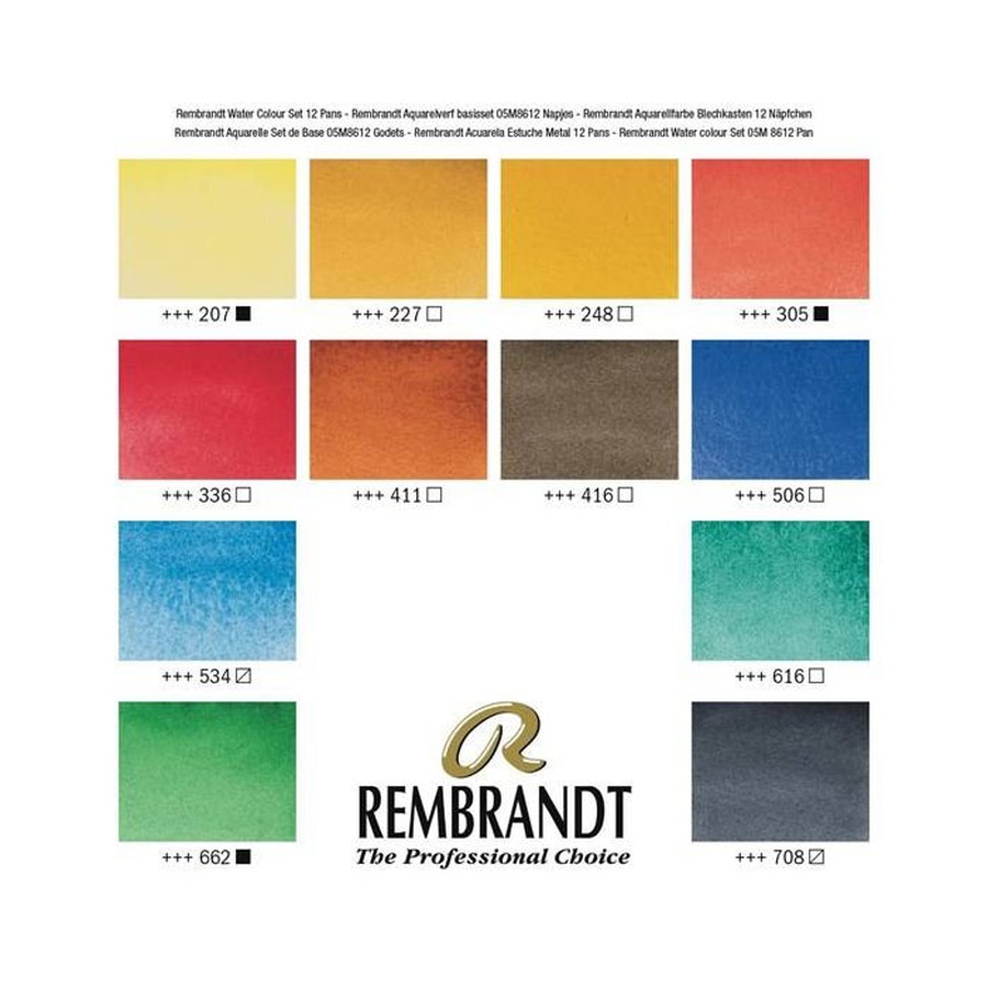 картинка Набор акварельных красок rembrandt talens 12 цветов, кисть