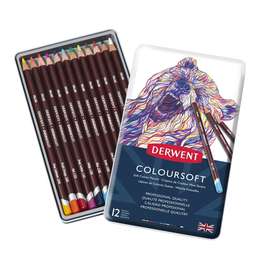 фото Набор цветных карандашей derwent coloursoft 12 цветов в металлической коробке