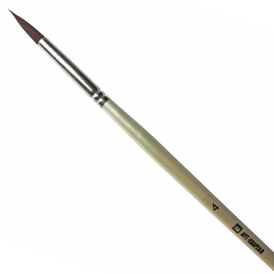 изображение Кисть синтетика красный ворс, арт-квартал круглая, №4, длинная ручка