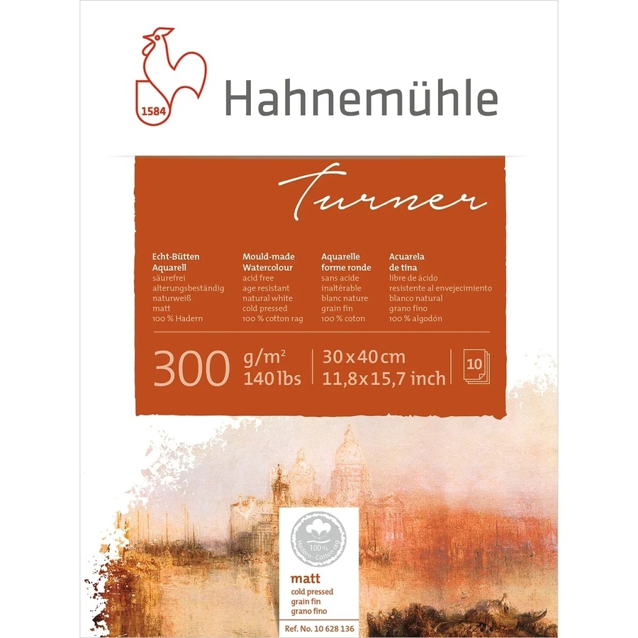 фотография Склейка для акварели hahnemuhle william turner, 100% хлопок, 300 г/м2, 10 листов, 24х32 см, мелкое зерно