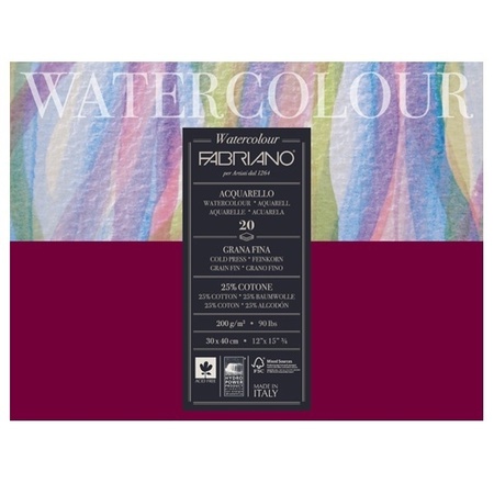 Блок для акварели Fabriano Watercolour Studio 30х40 см, 200 г/м2, 20 листов, фин, склейка 4 сторон