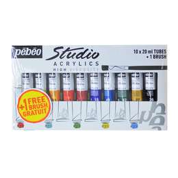 изображение Набор акриловых красок pebeo studio 10 цветов с кистью по 20 мл