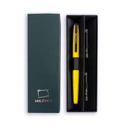 фото Ручка перьевая малевичъ с конвертером, перо ef 0,4 мм, набор с двумя картриджами (индиго, черный), цвет: цедра лимона