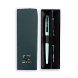 картинка Ручка перьевая малевичъ с конвертером, перо ef 0,4 мм, набор с двумя картриджами (индиго, черный), цвет: бирюзовый перламутр