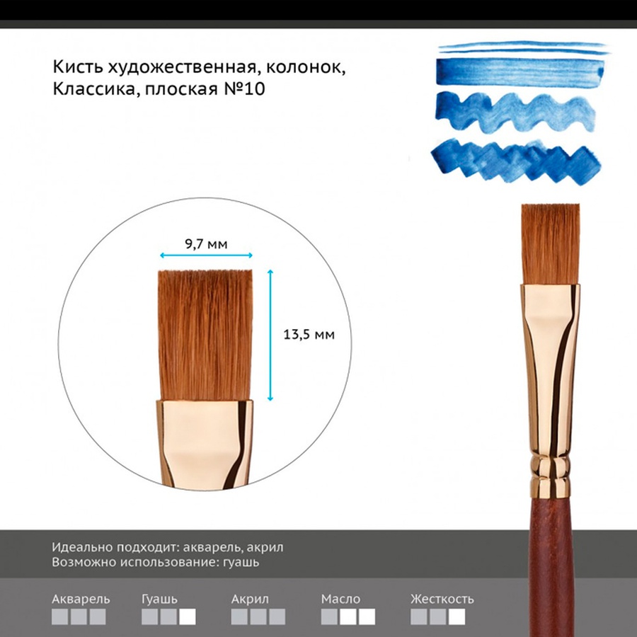 фотография Кисть колонок гамма "классика", плоская №10