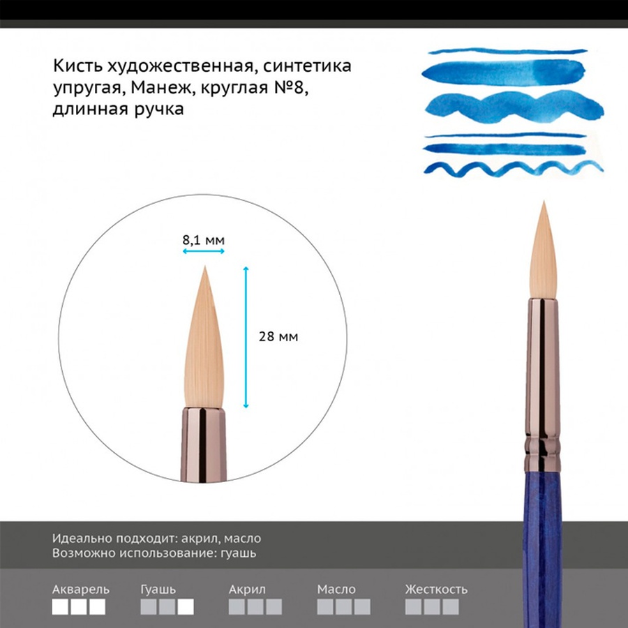 фотография Кисть синтетика упругая гамма "манеж", круглая №8