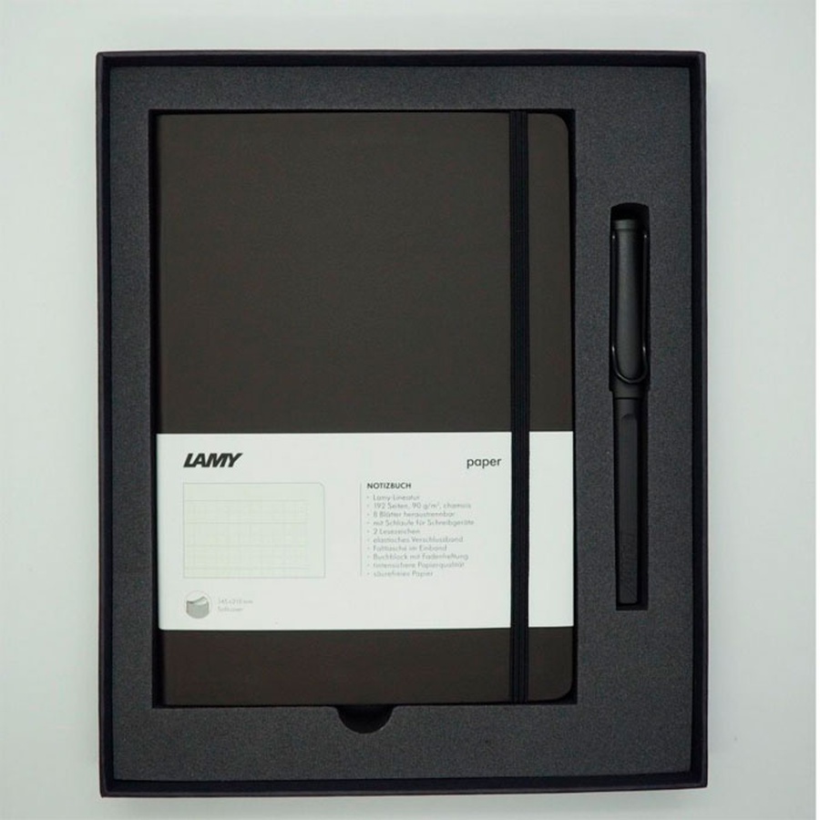 картинка Набор lamy: ручка пер safari, f, умбра+записная книжка, мягкий переплет, а5, умбра