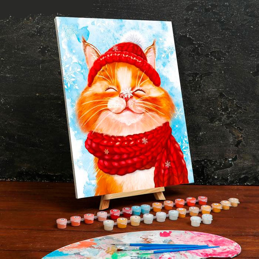 изображение Картина по номерам на холсте с подрамником довольный кот, 30*40 см
