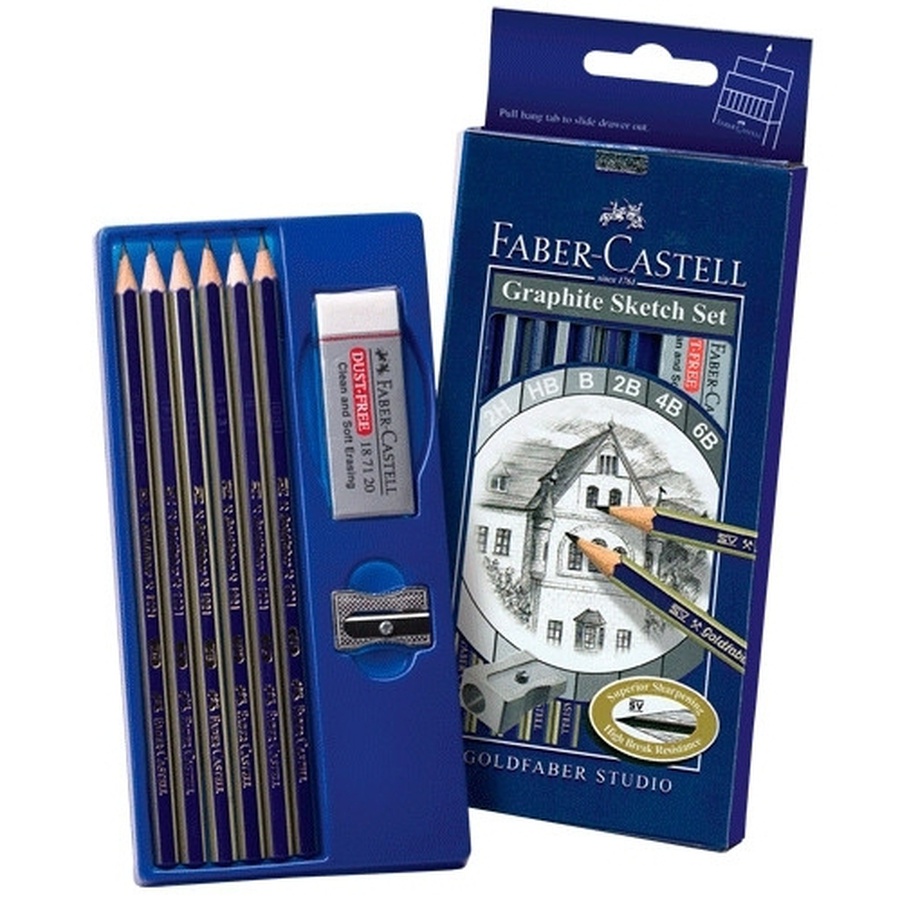 фотография Набор карандашей для графики и дизайна faber-castell серия goldfaber 6 шт ластик 1шт и точилка 1шт