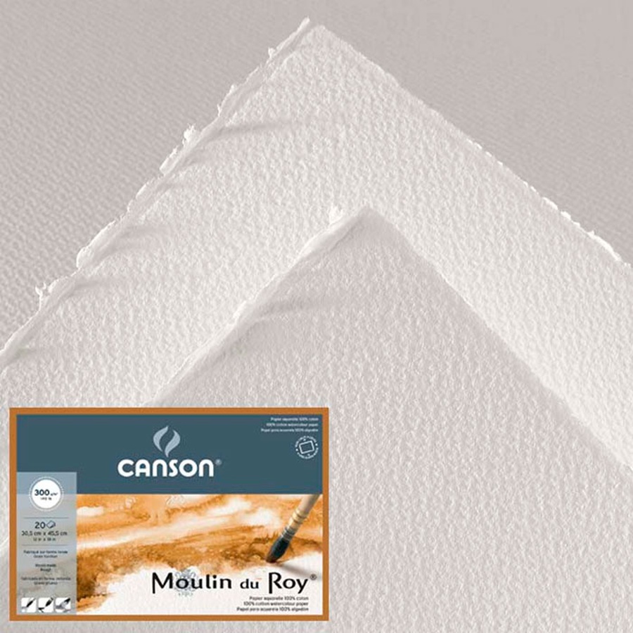 изображение Бумага акварельная canson moulin du roy, плотность 300 г/м2, торшон, лист 56х76см, цвет натуральный белый, хлопок 100%