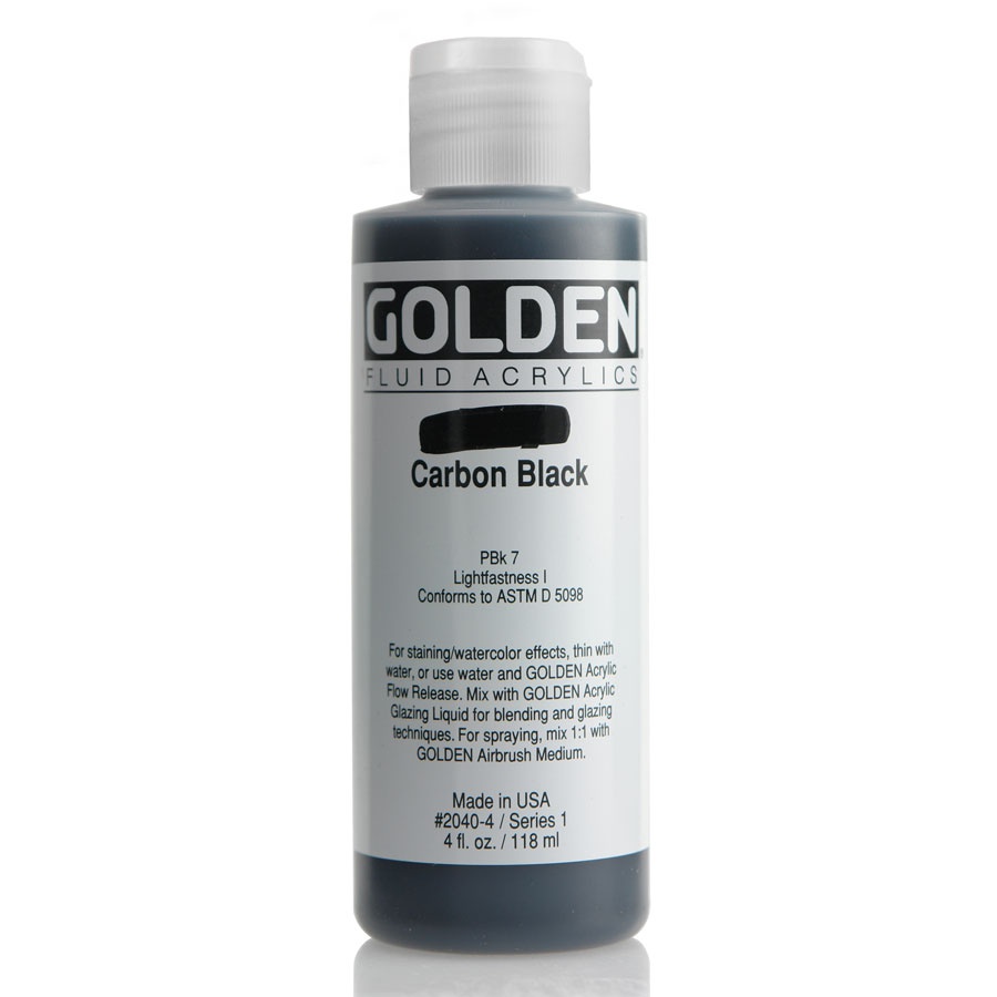 фотография Краска акриловая golden fluid, банка 118 мл, № 2040 карбон чёрный