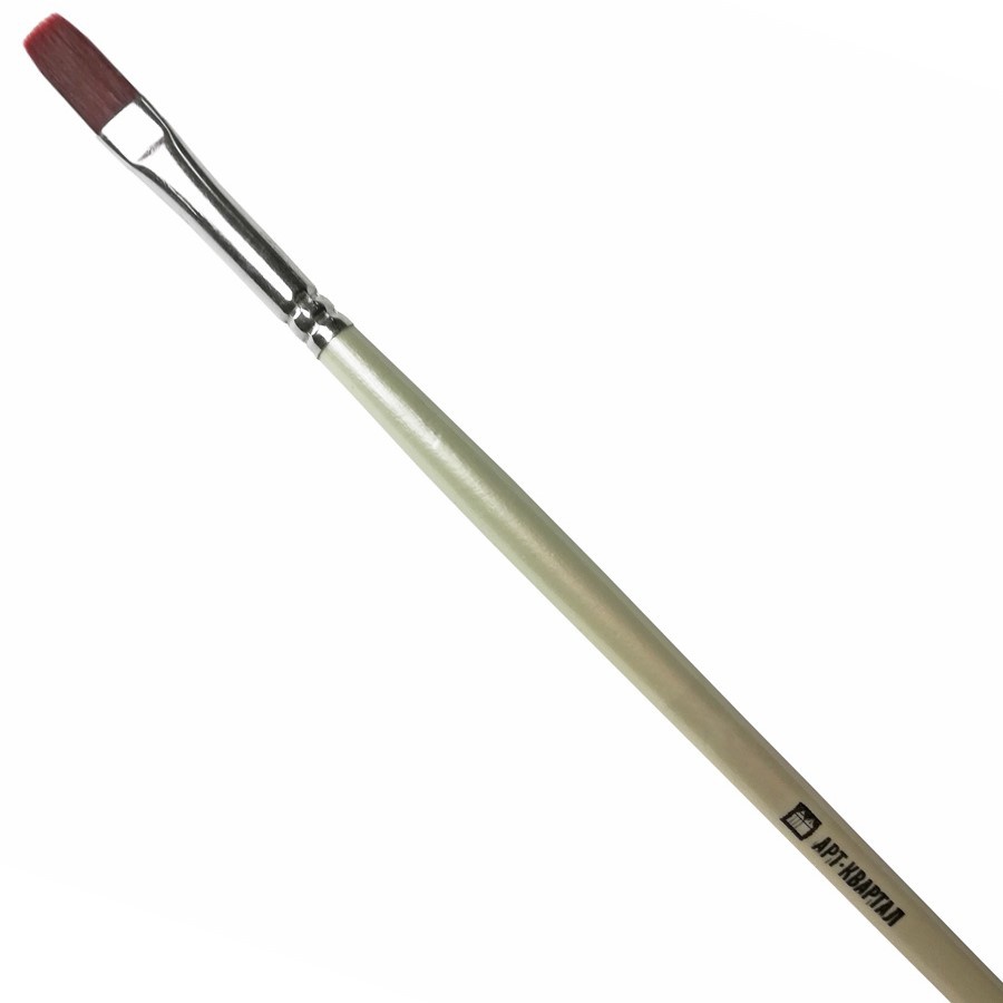 фото Кисть синтетика красный ворс, арт-квартал плоская, №5, длинная ручка