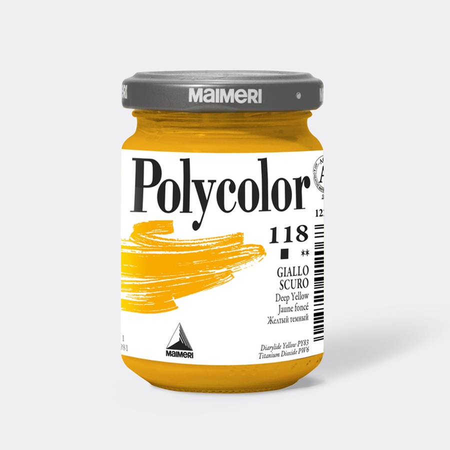 фото Краска акриловая maimeri polycolor, банка 140 мл, жёлтый тёмный