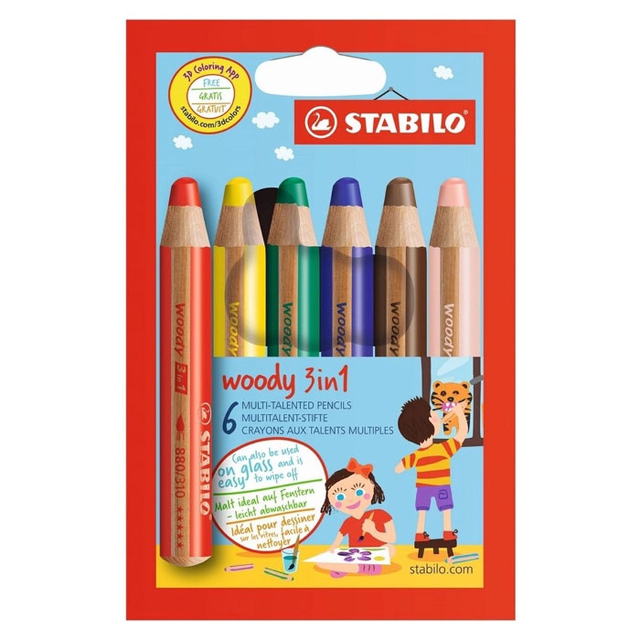 фотография Набор цветных карандашей stabilo woody 3 в 1, 6 цветов