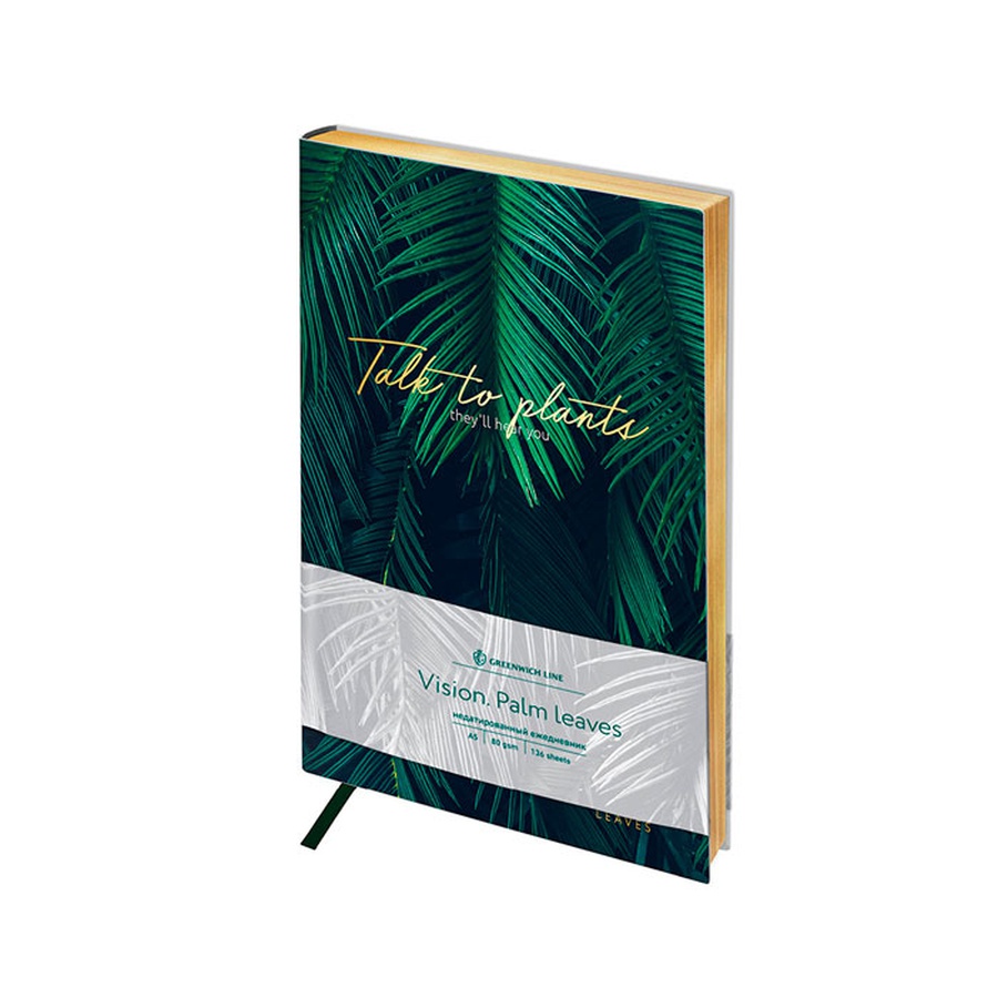 изображение Ежедневник недатированный a5, 136л., кожзам, greenwich line "vision. palm leaves"