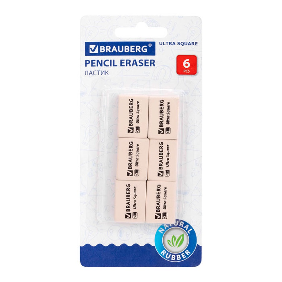 фотография Ластики brauberg "ultra square" 6 шт., 29х18х8 мм, белые, натуральный каучук
