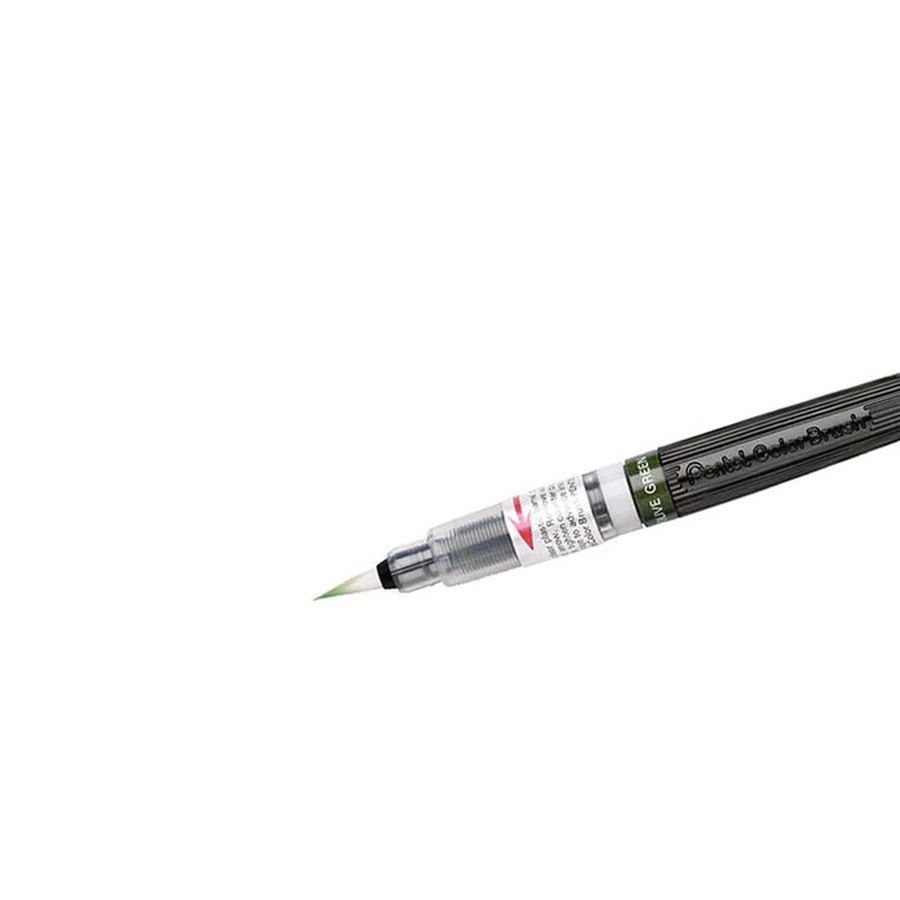 фото Ручка кисть с краской pentel colour brush оливковая