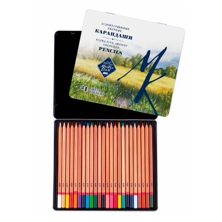 фото Набор карандашей цветных мастер-класс 24 цвета, жестяная коробка