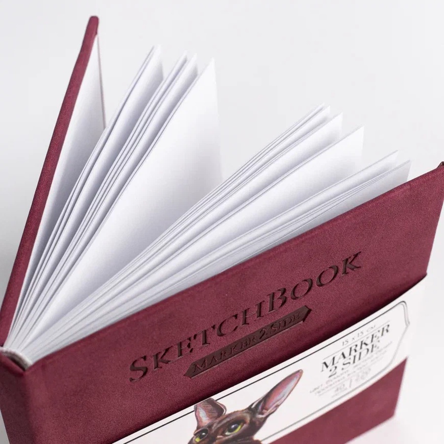 картинка Скетчбук для маркеров малевичъ, двусторонняя бумага 220 г/м, 15х15 см, 40 л, бордовый