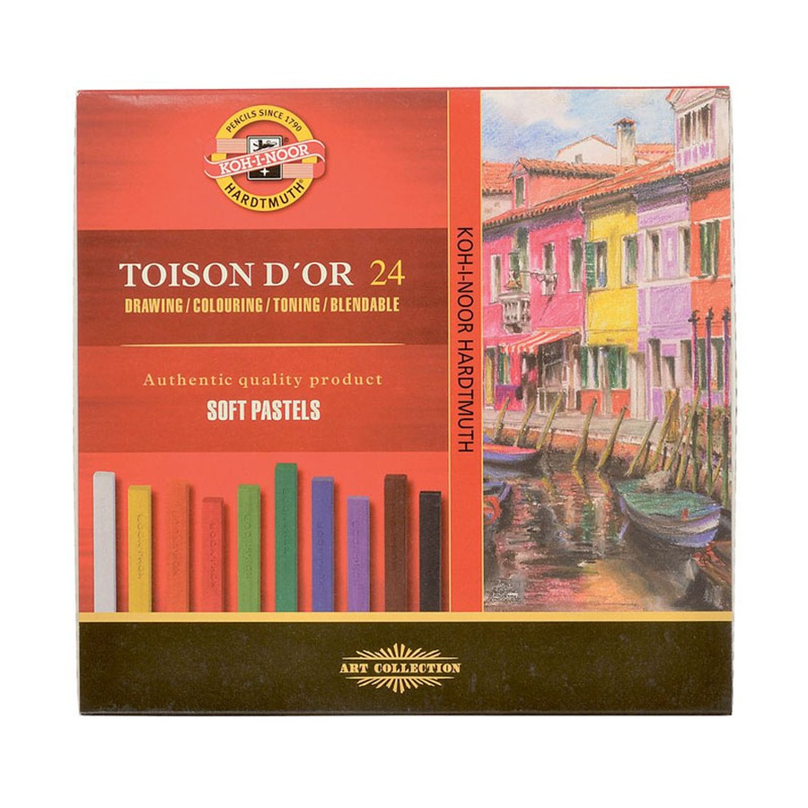 фото Набор пастели сухой, 24 цвета в наборе, серия toison d'or, прямоугольная в картонной коробке, koh-i-noor
