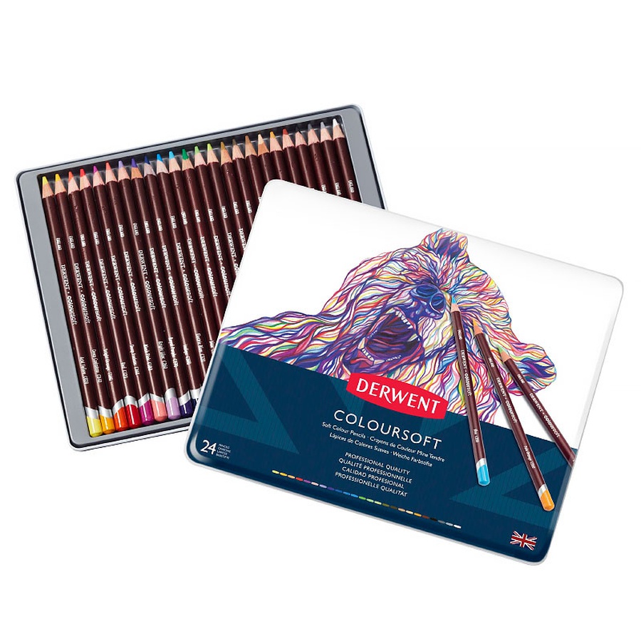 фото Набор цветных карандашей derwent coloursoft 24 цвета в металлической коробке
