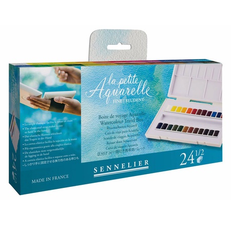 фото Акварельные краски sennelier aquarelle travel box в наборе, 24 кюветы, пластиковый пенал