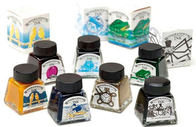 Winsor& Newton INK
Художественная тушь Winsor&Newton используется иллюстраторами начиная с 1890.
Подходит для работы кистью, пером, аэрографом. И используются проектировщиками, каллиграфа…
