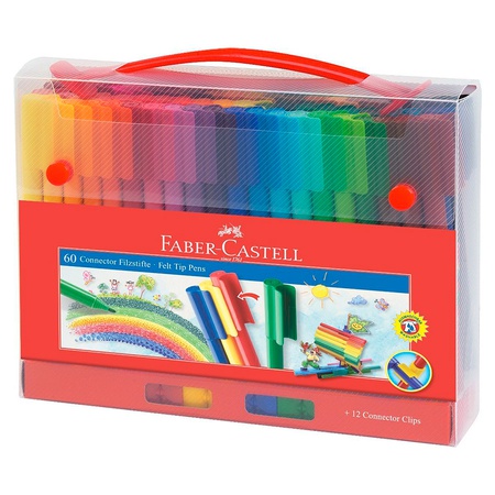 Фломастеры Faber-Castell Connector разработаны специально для детей. Благодаря специальным колпачкам фломастеры скрепляются друг с другом удобного хр…