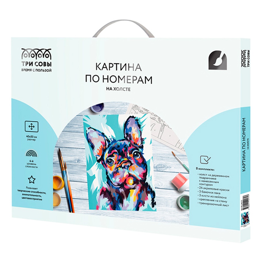 фото Картина по номерам на холсте "яркий французский бульдог", 40х50 см