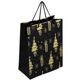 изображение Пакет подарочный новогодний 26,5x12,7x33 "black&gold" чёрный