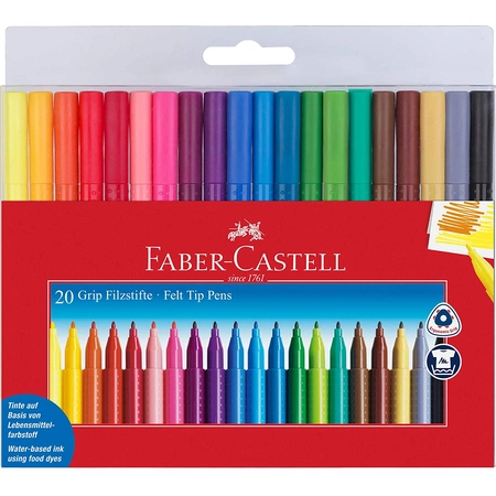 фотография Набор цветных фломастеров faber-castell grip, 20 штук в футляре