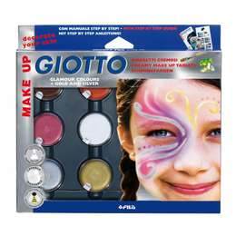 изображение Giotto make up грим-крем в баночках 5 цв (фантазийные + золото + серебро) *5,5мл, белый цвет*10мл, с кистью и спонжем