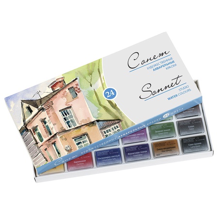 картинка Набор акварельных красок сонет 24 цвета в картоне