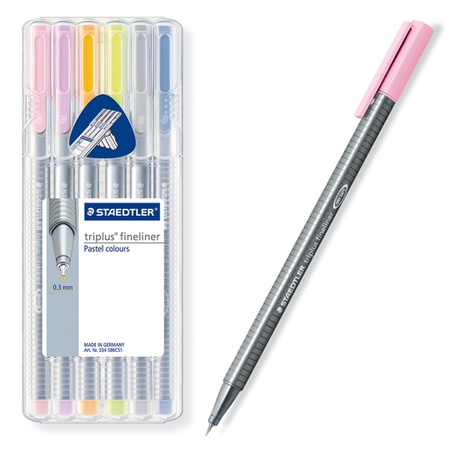изображение Ручки капиллярные staedtler triplus, набор 6 пастельных цветов, толщина 0,3 мм, трехгранные
