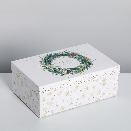 картинка Подарочная коробка "счастливого нового года" венок 26 х 17 х 10 см