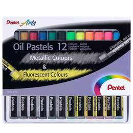 фотография Пастель масляная  pentel в картоне, флуоресцентная, 6 цветов + металлик 6 цветов