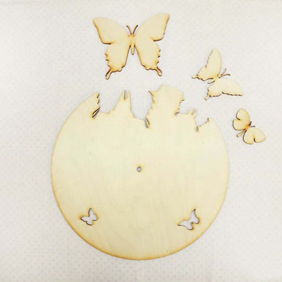 картинка Деревянная заготовка из березы основа для часов бабочки с цифрами мдф 20 см