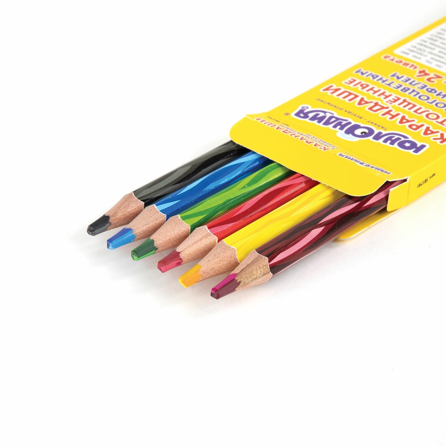 картинка Карандаши с многоцветным грифилем мягкие,набор 6 штук (24 цвета)