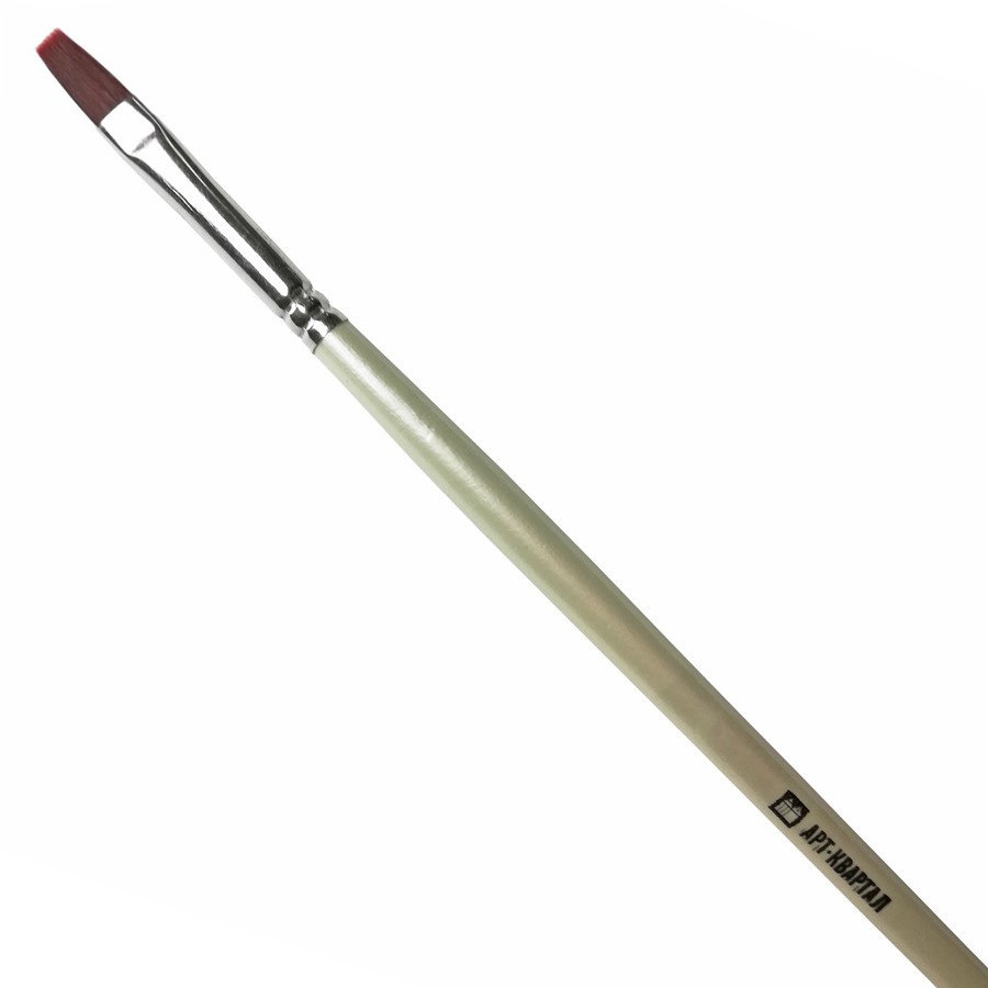 картинка Кисть синтетика красный ворс, арт-квартал плоская, №3, длинная ручка