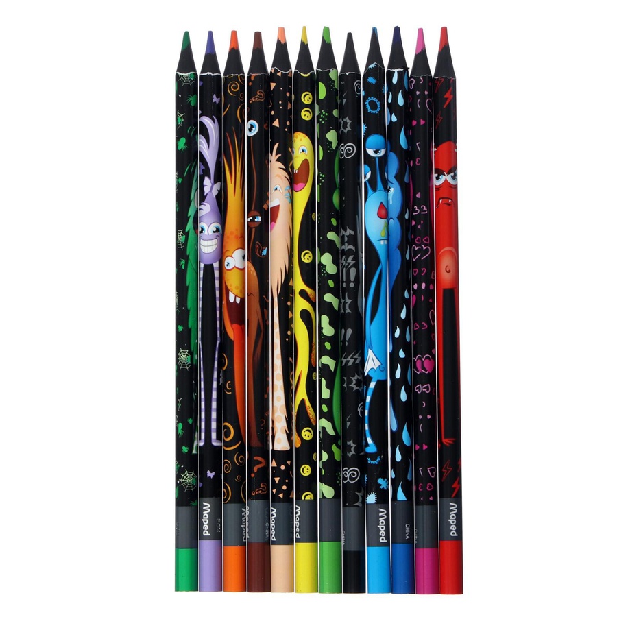 фото Карандаши цветные 12 цветов maped color peps black monster пластиковые