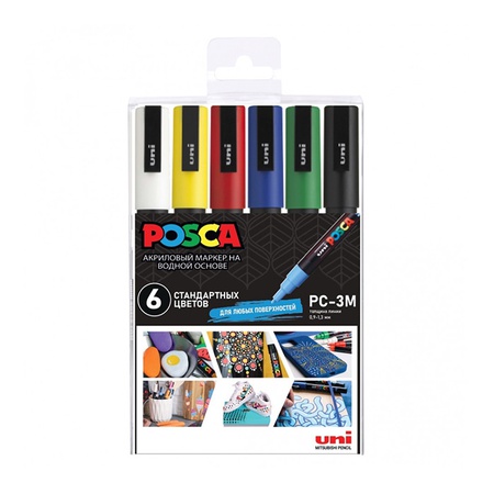 фото Набор маркеров posca pc-3m «стандартные цвета», в пластиковой упаковке, 6 шт