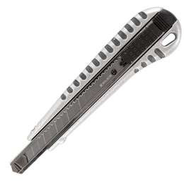 изображение Нож канцелярский 9 мм brauberg "metallic", метал. корпус (рифленый), автофиксатор, блистер