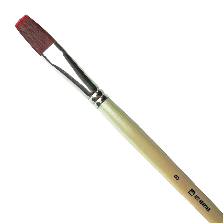 изображение Кисть синтетика красный ворс, арт-квартал плоская, №8, длинная ручка