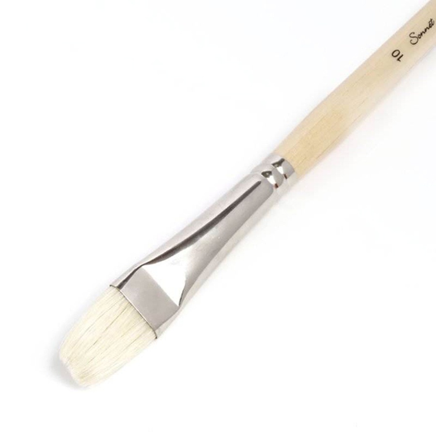 изображение Кисть щетина для масла сонет № 10, ширина 19 мм плоская на длинной ручке покрытая лаком