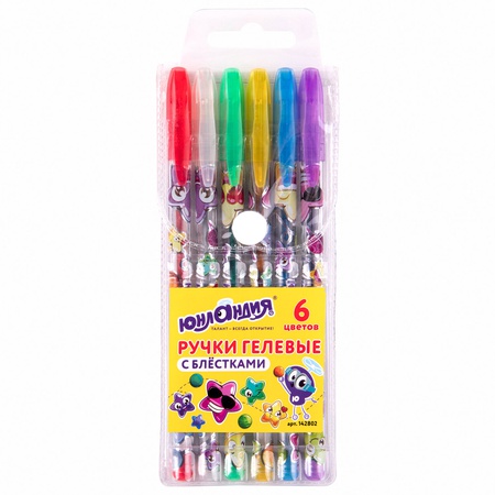 изображение Ручки гелевые, набор 6 цветов, блестки