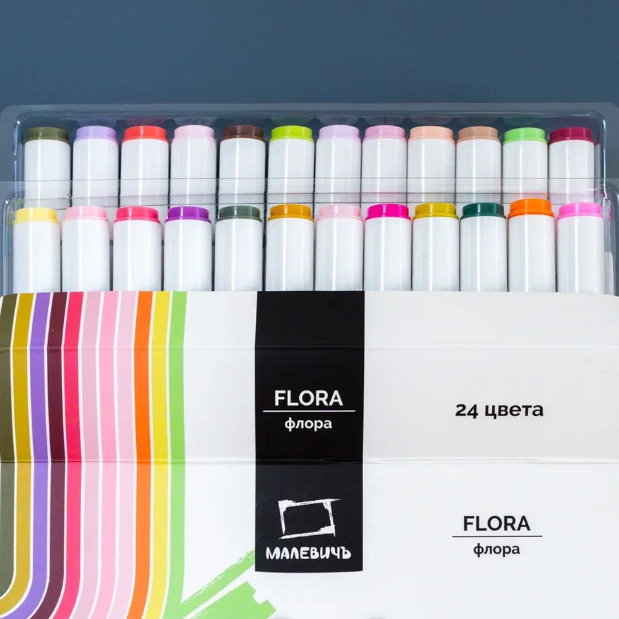 изображение Набор спиртовых маркеров малевичъ graf'art brush, флора 24 цвета