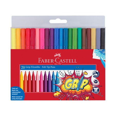 Набор цветных фломастеров Faber-Castell Grip, 20 штук в футляре