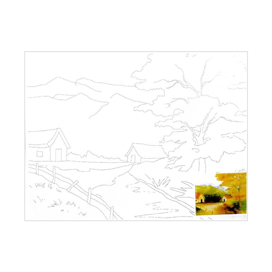 фото Холст на картоне с контуром сонет, деревенский пейзаж, 30х40 см