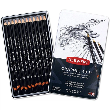 Набор чернографитных карандашей Derwent - идеален для создания монохромных графических рисунков. Шкала мягкости карандашей в наборе 9В-Н подойдет илл…